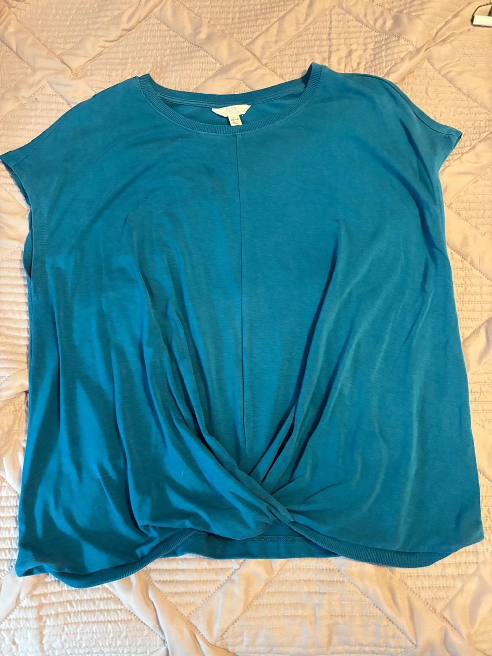 Time and Tru Teal Short-Sleeve Twist-Front Tee